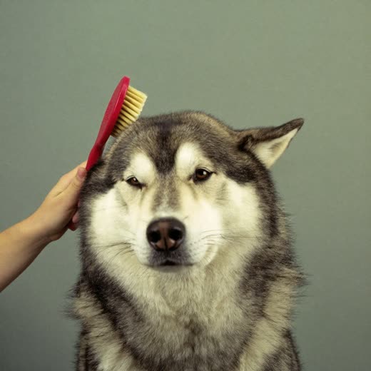 A double-coated dog being brushed out